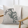 Pillow with "Lake Tapps Washington" text and lake outline on a chair.