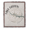 Woven throw with Lake Gaston map and compass design, "Lake Gaston Virginia" text.