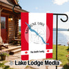 Garden flag with Maligne Lake map, compass, Canadian flags, and "The Smith Family" text.
