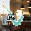 Castaic Life sticker with lake outline and copyright notice