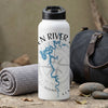 White water bottle with black lid and "KEN RIVER L" text on a compass graphic.