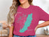 Carlyle Lake Illinois map with compass on a magenta t-shirt.