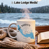 White mug with Lake Marion South Carolina map and compass design.