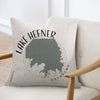 Pillow with Lake Hefner map outline and "Oklahoma" text on a chair.