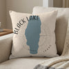 Pillow with map of Black Lake Idaho and compass rose design.