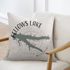 Pillow with Fellows Lake map and compass design, Missouri.