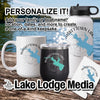 Personalized Whiskeytown Lake mug, tumbler, water bottle, and coaster on wood.