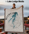 Tapestry blanket with Belew's Lake map and compass design, "North Carolina".