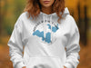White hoodie with a blue Michigan outline and compass graphic reading "Brooks and He's Lake Michigan".