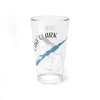 Glass with Lake Clark map and compass design, "Lake Clark Alaska" text.