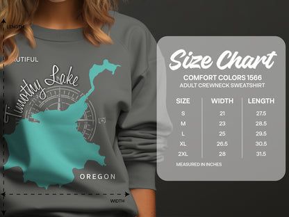 Comfort Colors 1566 sweatshirt size chart with dimensions for S, M, L, XL, 2XL.