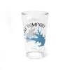 Clear glass pint glass with Lake Rampart map and text graphic.