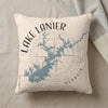 Cream pillow with Lake Lanier Georgia map design and compass rose.