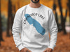 White sweatshirt with blue Onondaga Lake map graphic and compass rose.