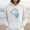 White hoodie with Lake Hartwell South Carolina compass map graphic.