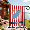 Customizable Convict Lake California garden flag with red and white stripes.