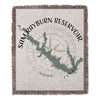Woven blanket featuring Sam Rayburn Reservoir map, compass, and Texas text.