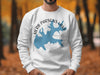 White sweatshirt with blue outline of Herb Parsons Lake, Tennessee, and compass rose design.