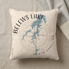 Belews Lake North Carolina map pillow with compass rose graphic.