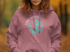 Pink hoodie with Lake Martin Alabama map and compass design.