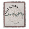 Woven blanket with Lake Bowen map, compass rose, and text "Lake Bowen South Carolina."
