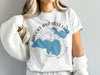 White t-shirt with Brooks and Hess Lake Michigan graphic and compass design.
