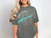 Grey t-shirt with Lake Icaria Iowa compass and map design.