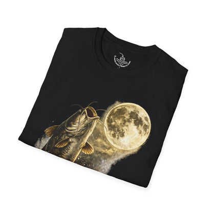 Catfish Fishing Howl at the Moon Night River Graphic T Shirt, Retro Catfish Spawn Fish Tee, Angler Fishing Shirt Gift