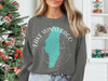 Gray crewneck sweatshirt with "Lake Winnebago Wisconsin" text and map outline.