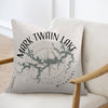 Cushion with Mark Twain Lake Missouri map and compass design.