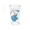 Glass with Timothy Lake map and compass graphic, Oregon.