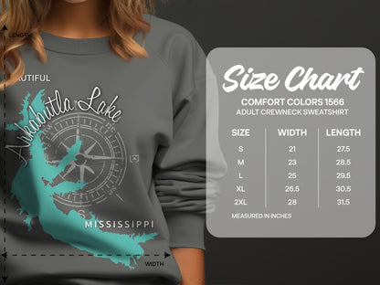 Crewneck sweatshirt size chart showing measurements for Comfort Colors 1566 in inches.