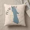 Peyto Lake Banff map design on a textured square pillow with a grey blanket.