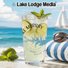 Glass with Lake Murray design, limes, mint, and Lake Lodge Media logo.