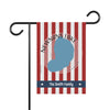 Garden flag with red and white stripes, Newnan's Lake shape, and "The Smith Family" text.