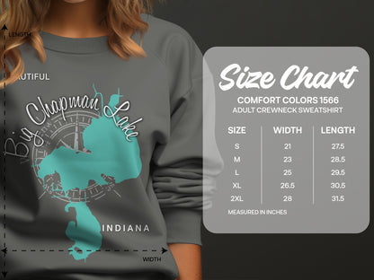 Crewneck sweatshirt size chart showing measurements for Comfort Colors 1566.