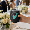 Black tumbler featuring a teal map of Rose Canyon Lake, Arizona with a compass rose.