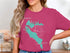 Merced Lake California map design with compass rose on a pink t-shirt.