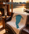 Throw blanket with Pyramid Lake Nevada map design and compass rose.