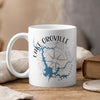 White mug with "Lake Oroville California" and a compass rose design.