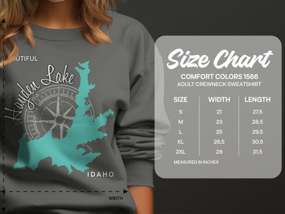 Crewneck sweatshirt size chart showing measurements for Comfort Colors 1566.