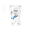 Clear glass pint glass with Shoal Lake Ontario map and compass design.