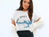 White t-shirt with "Lake Spivey Georgia" text and a blue lake map over a compass.