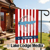 Garden flag with red and white stripes, Enid Lake map, and "The Smith Family".