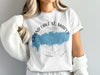 White t-shirt with Grand Lake St. Marys Ohio map and compass graphic.