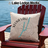 Pillow with Keuka Lake compass design and "New York" text on a red chair.