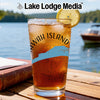 Glass of iced tea with "Edisto Island" and compass design, by Lake Lodge Media.
