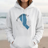 White hoodie with Pyramid Lake Nevada map and compass graphic.