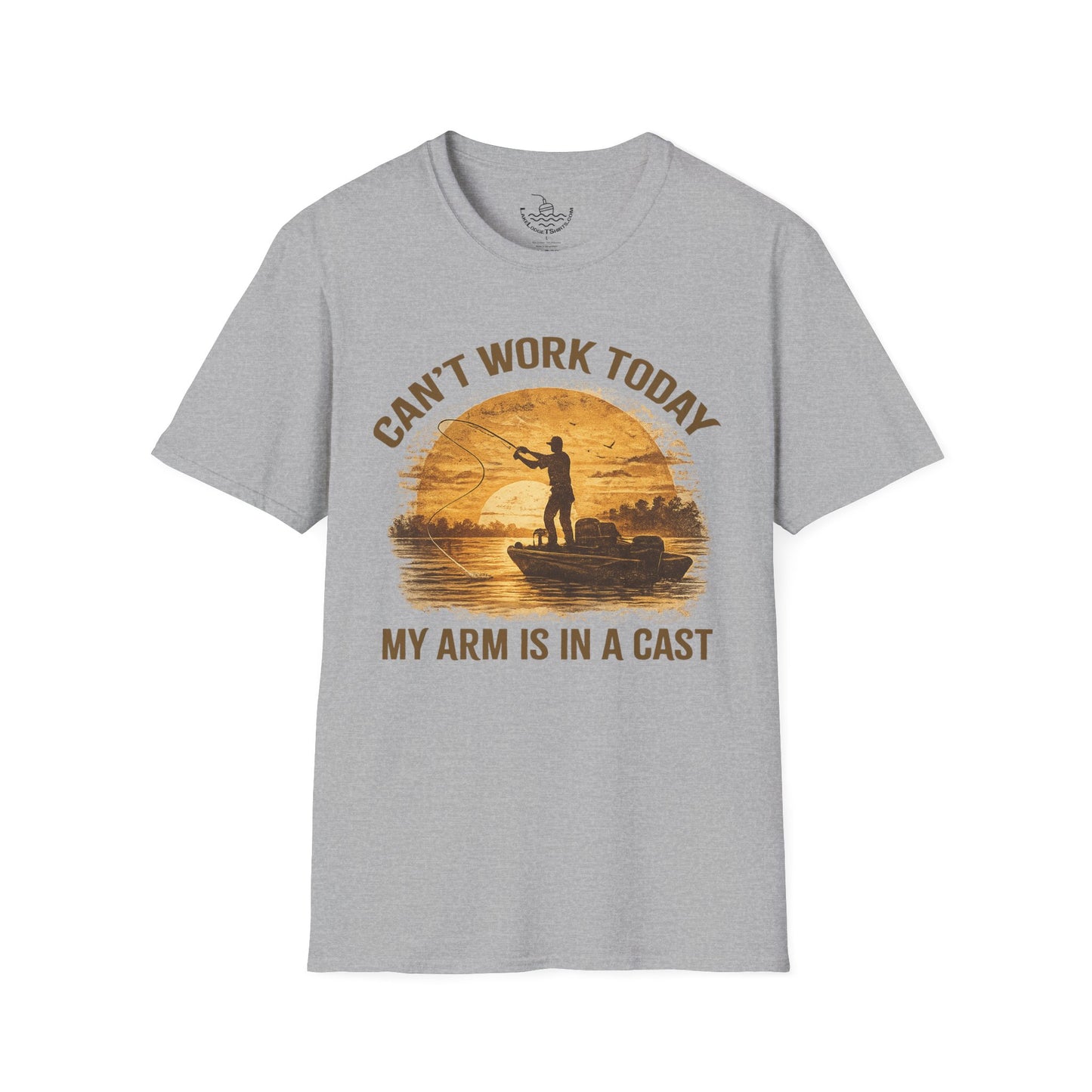 Can't Work Today My Arm Is In A Cast T-Shirt | Funny Fishing Shirt Sunset Design Gift for Anglers and Fisherman