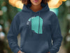 Navy blue hoodie with Red Lake Minnesota map design on chest